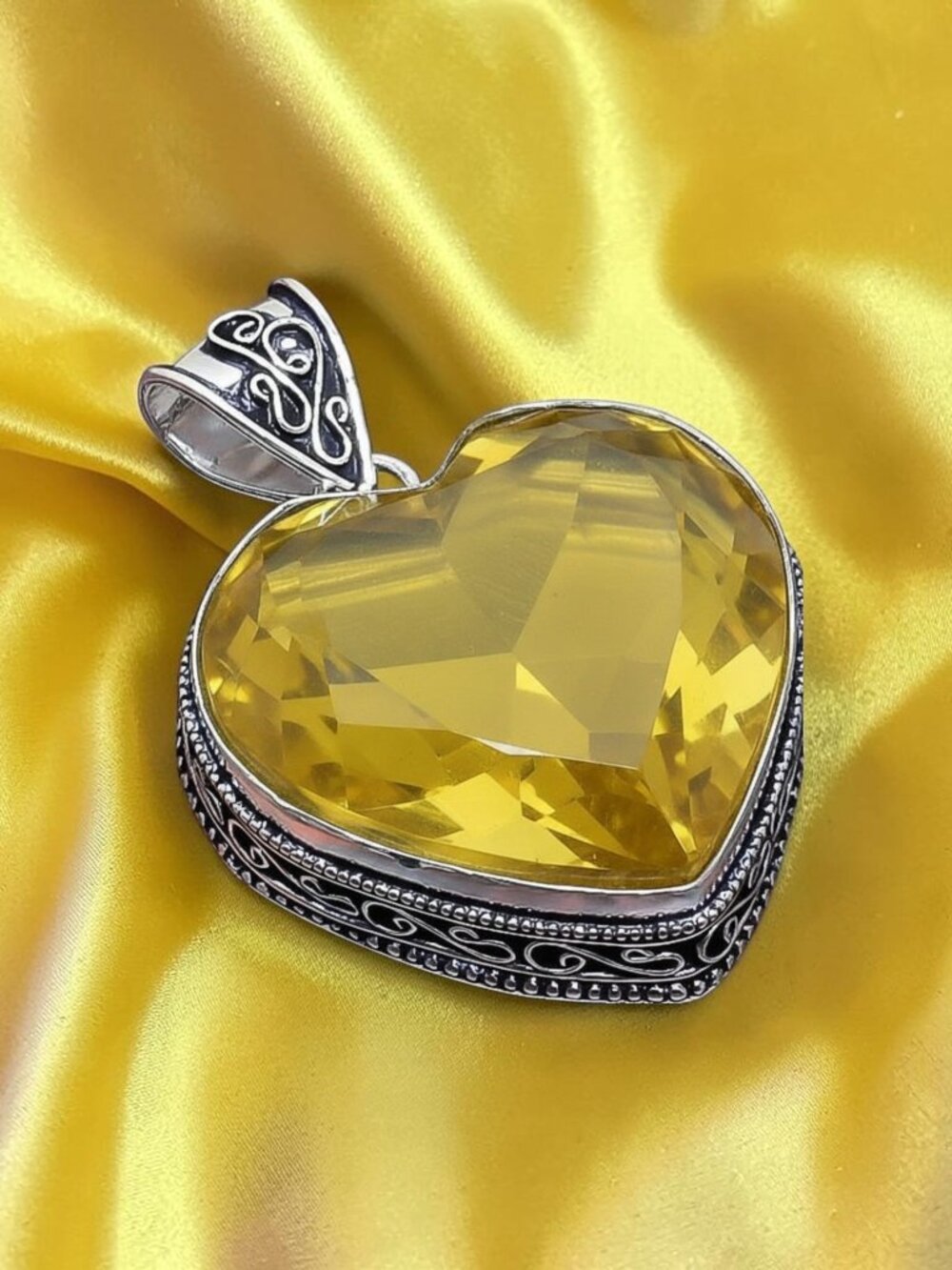 Citrine Gemstone Handmade 925 Sterling Silver Pendant 1.25"